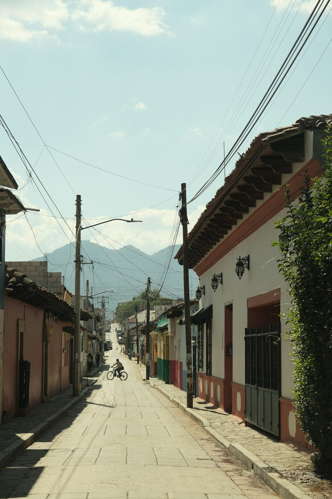 Narrow residential street in a traditional Chilean neighborhood
